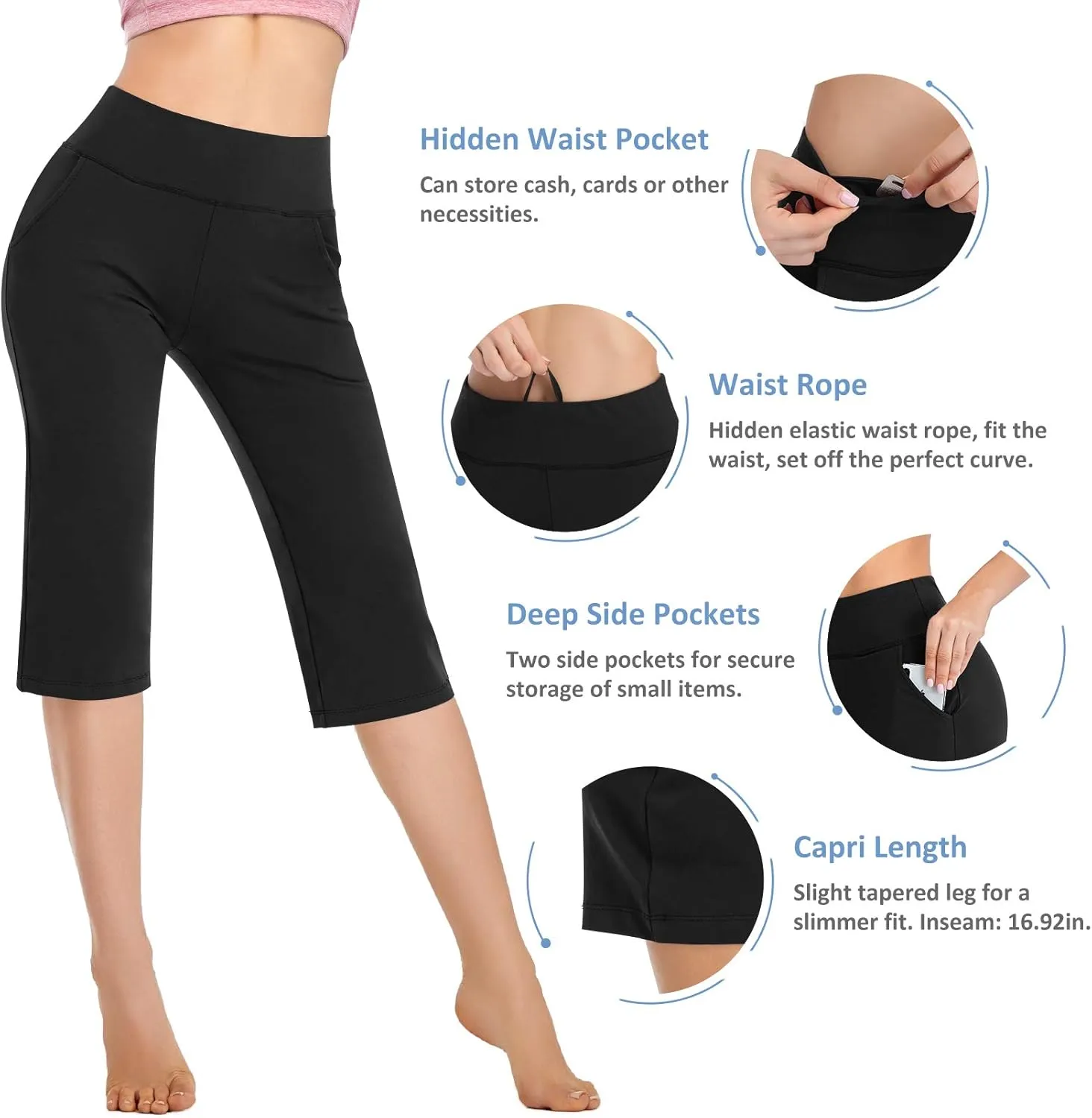 RIMLESS 7 Women's Yoga Pants with Pockets High Waist Stretch Pants Tummy Control Workout Pants