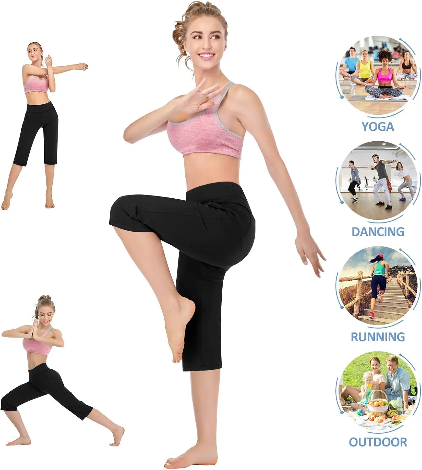 RIMLESS 7 Women's Yoga Pants with Pockets High Waist Stretch Pants Tummy Control Workout Pants