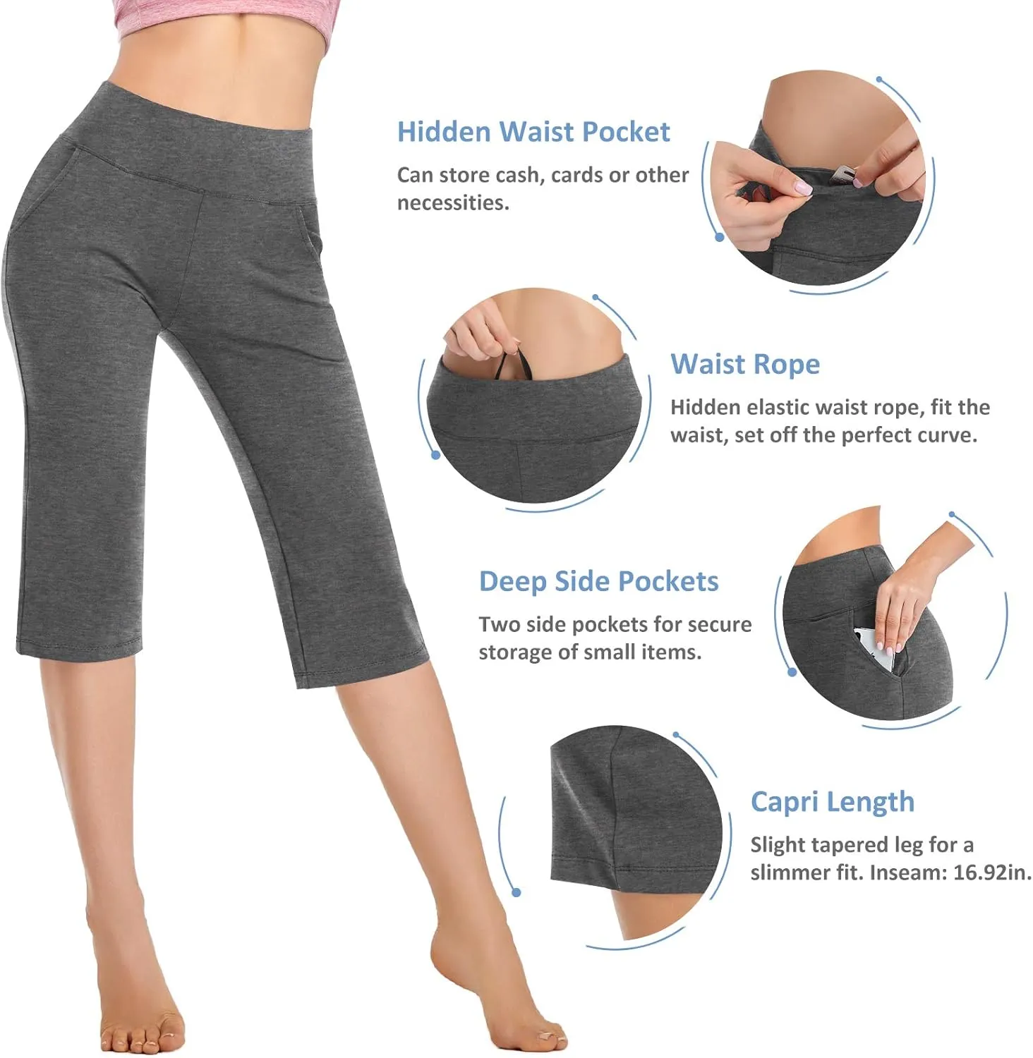 RIMLESS 7 Women's Yoga Pants with Pockets High Waist Stretch Pants Tummy Control Workout Pants