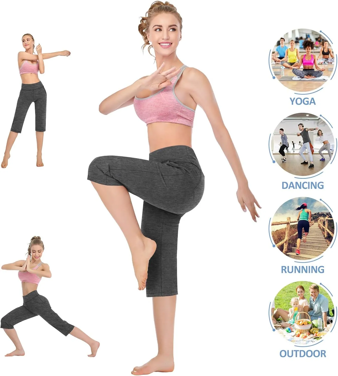 RIMLESS 7 Women's Yoga Pants with Pockets High Waist Stretch Pants Tummy Control Workout Pants