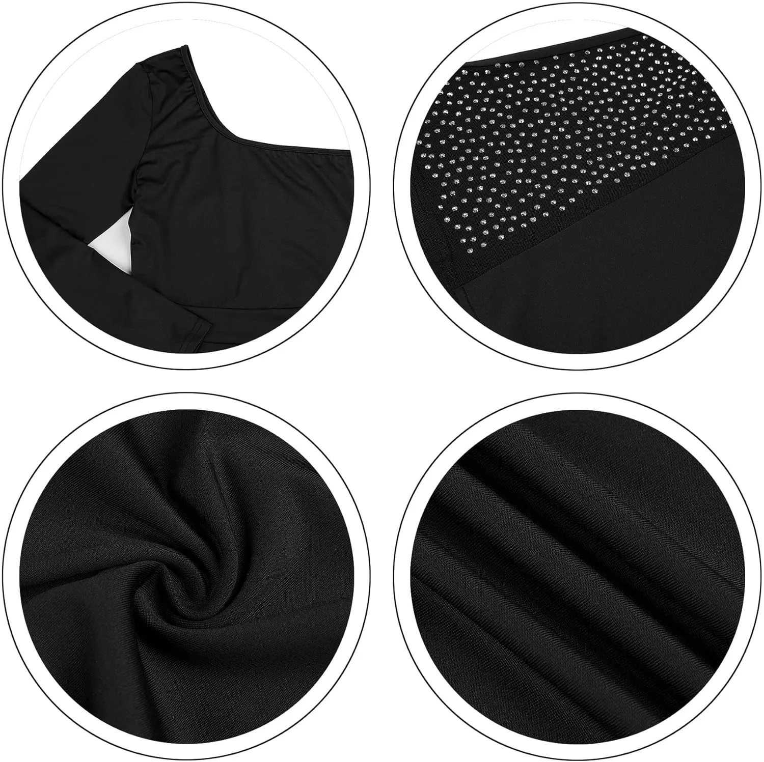 RINTONIX Women Sexy One Shoulder Bodycon Rhinestone Leg Jumpsuit Wide Leg Split Long Pant Club Romper Overall