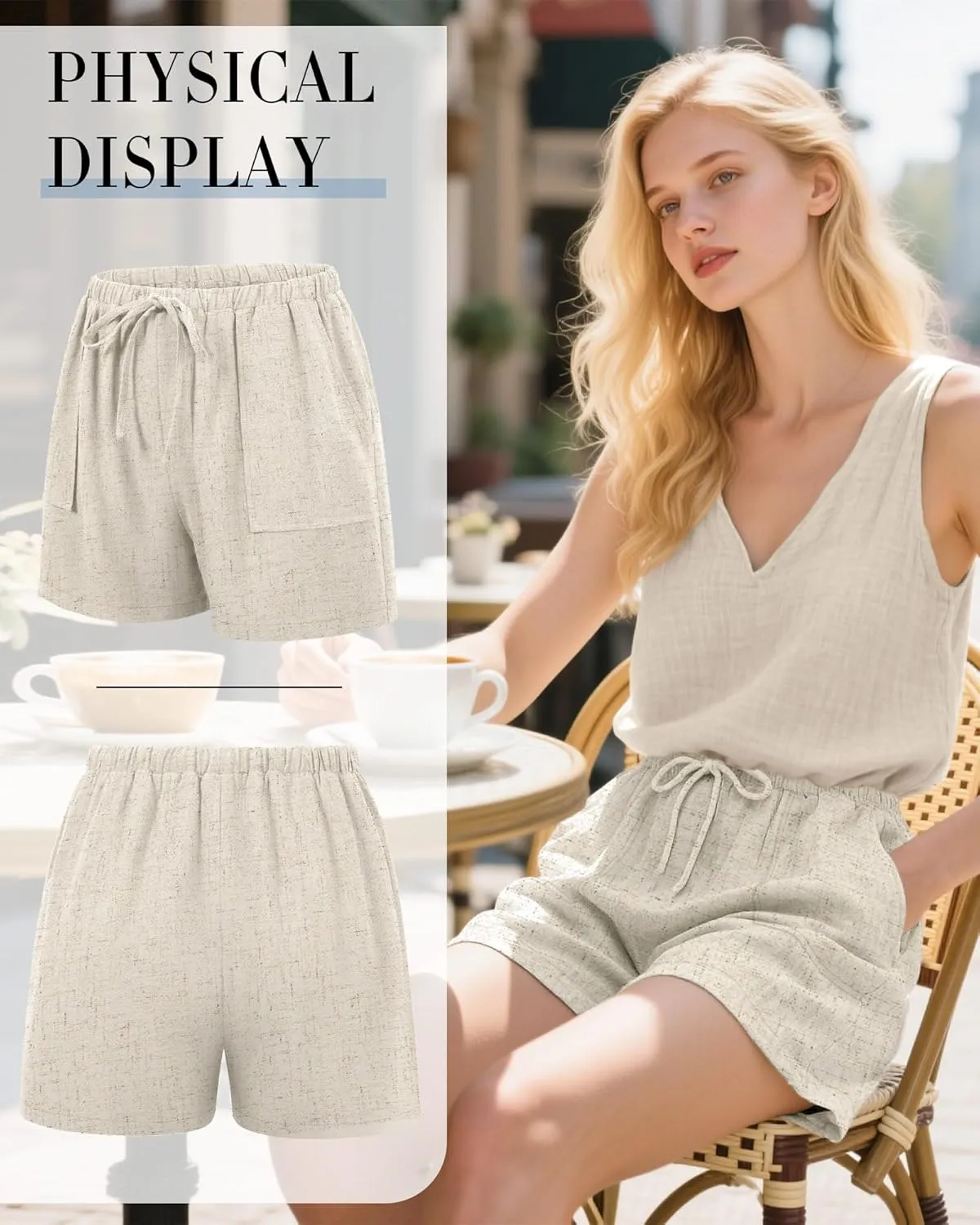 Riyiper 2 Pack Women's Linen Drawstring Elastic Waist Beach Casual Summer Wide Leg Shorts with Pockets 2025