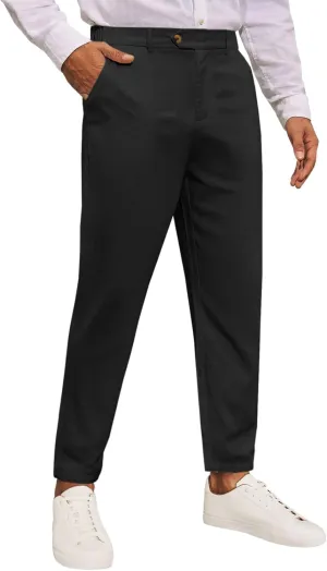 Runcati Mens Slim Fit Casual Pants Cotton Linen Tapered Pants Elastic Waist Summer Beach Lightweight Trousers
