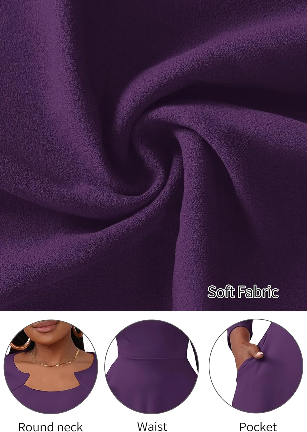 Runwind Plus Size Dresses for Curvy Women Church Cocktail A Line Wedding Guest Midi Dress Long Sleeve with Pockets