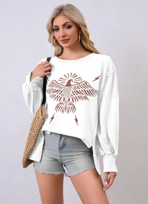 SAFRISIOR Women Oversized Y2K Graphic Sweatshirt Long Sleeve Crewneck Drop Shoulder Loose Sweater Vintage Streetwear
