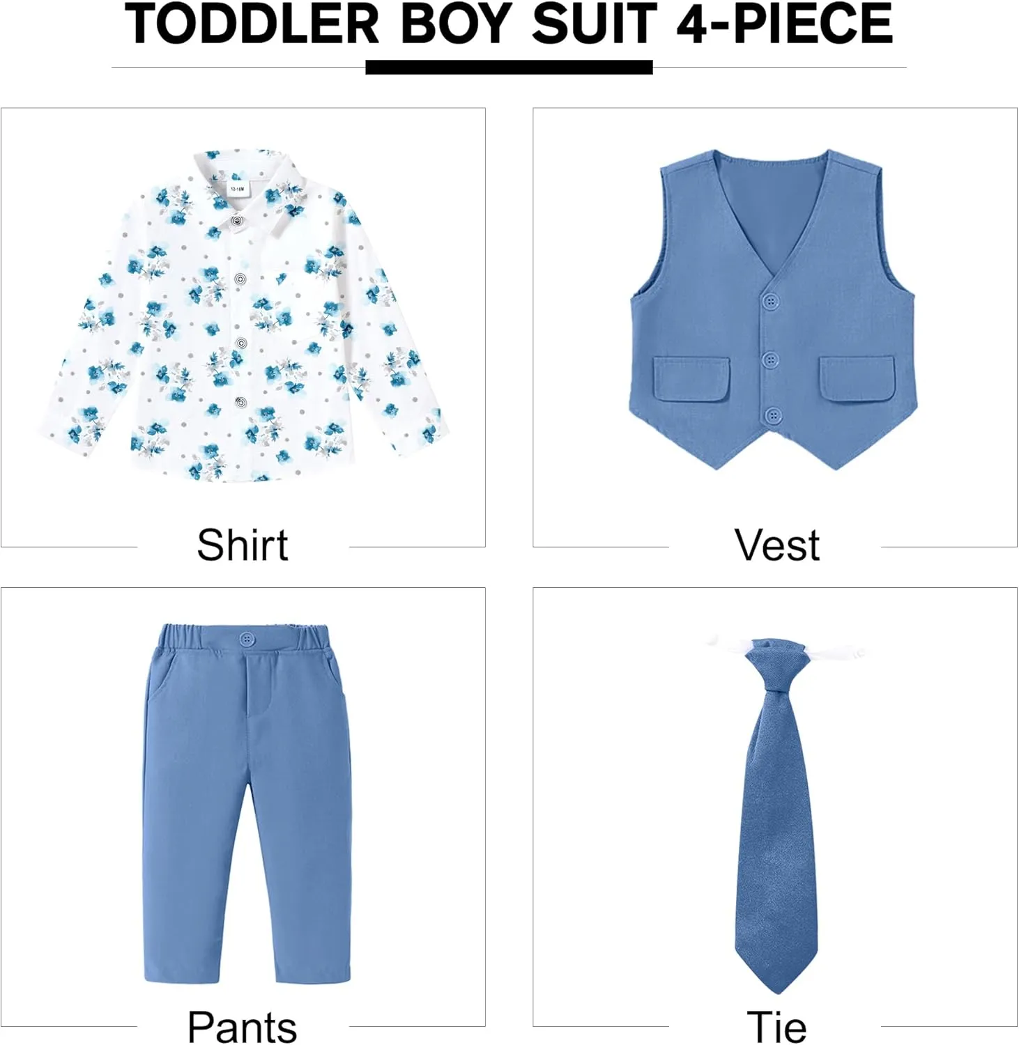 SANMIO Boy Suit Toddler Boys Formal Dress Outfit Shirt Printed Tie Vest Pants Baby Tuxedo Boys Wedding Clothes