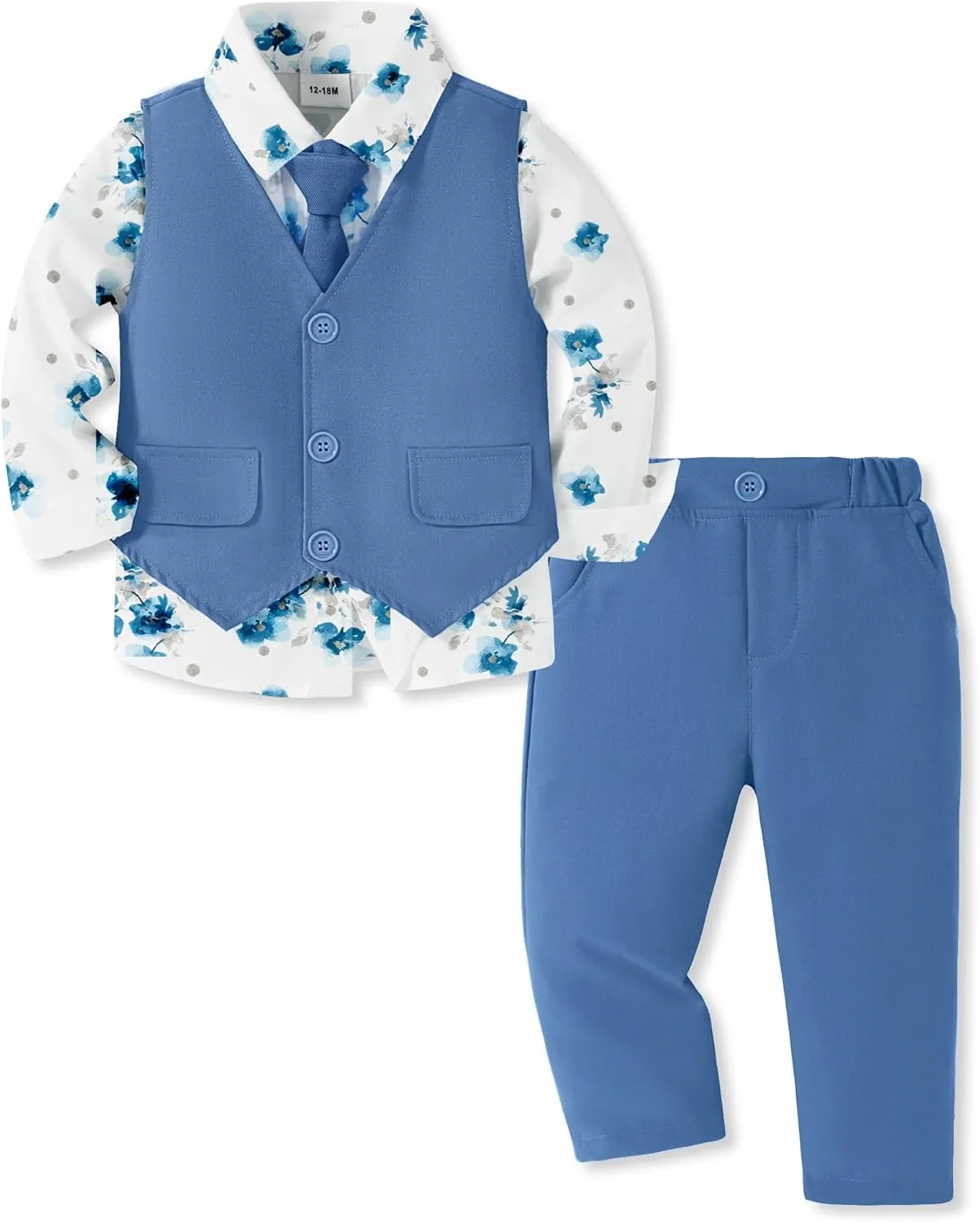 SANMIO Boy Suit Toddler Boys Formal Dress Outfit Shirt Printed Tie Vest Pants Baby Tuxedo Boys Wedding Clothes