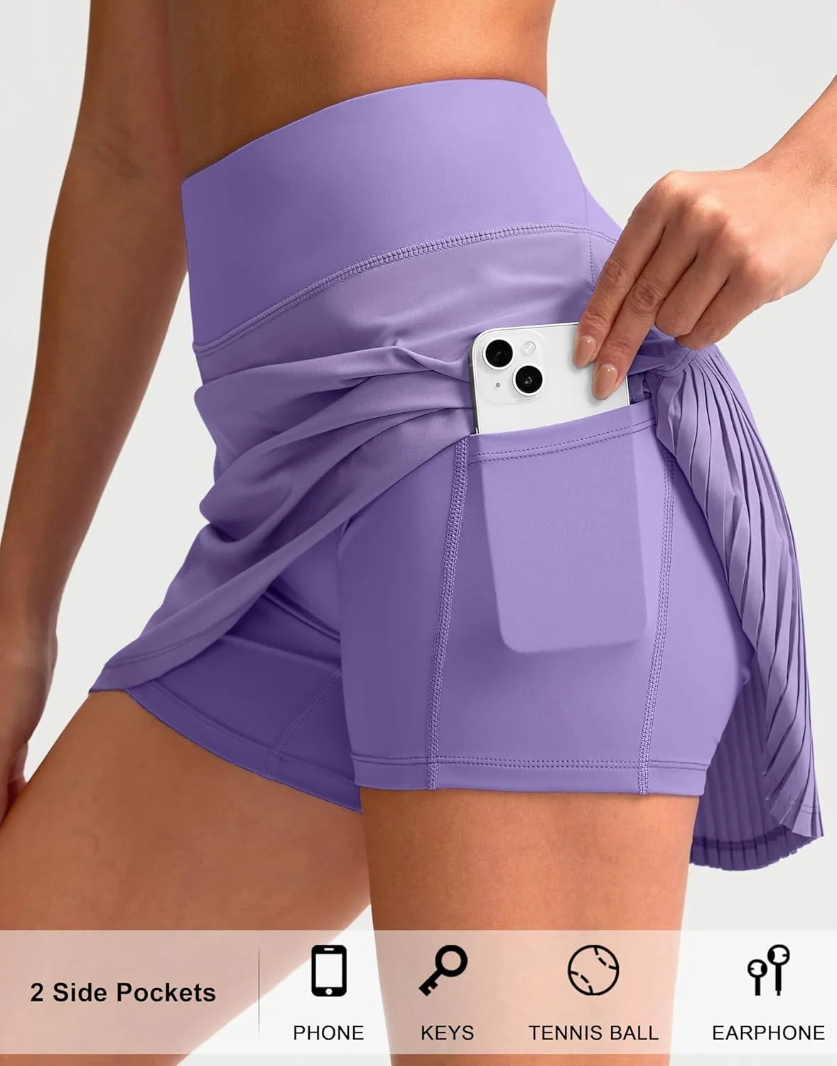 SANTINY 14" Tennis Skirt Skorts for Woman Pleated High Waited Skirts with Built-in Shorts Athletic Golf Skort