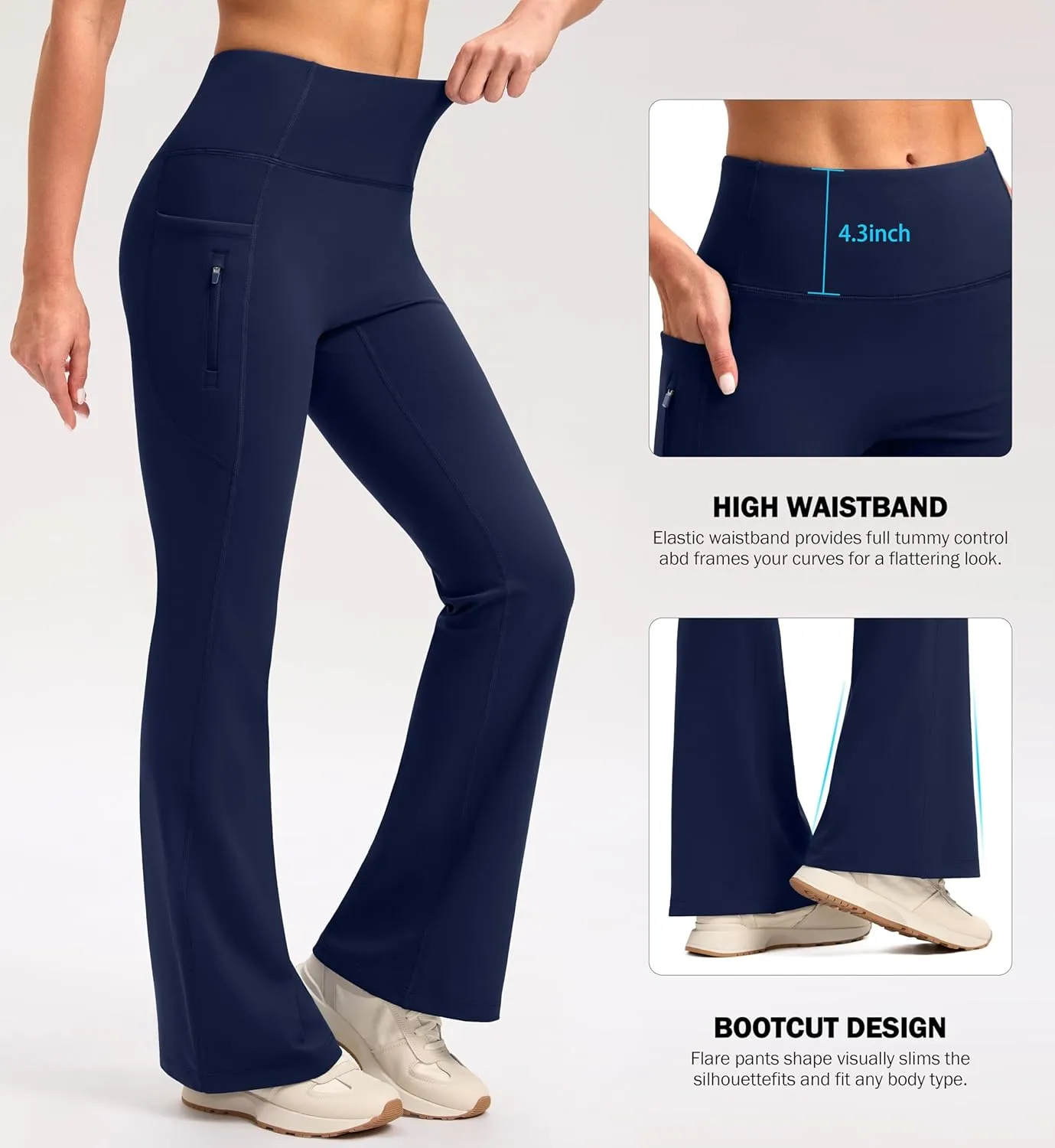SANTINY Fleece Lined Flare Leggings Women 28.5/30.5/32 Water Resistant Winter Bell Bottom Hiking Yoga Pants with Pockets