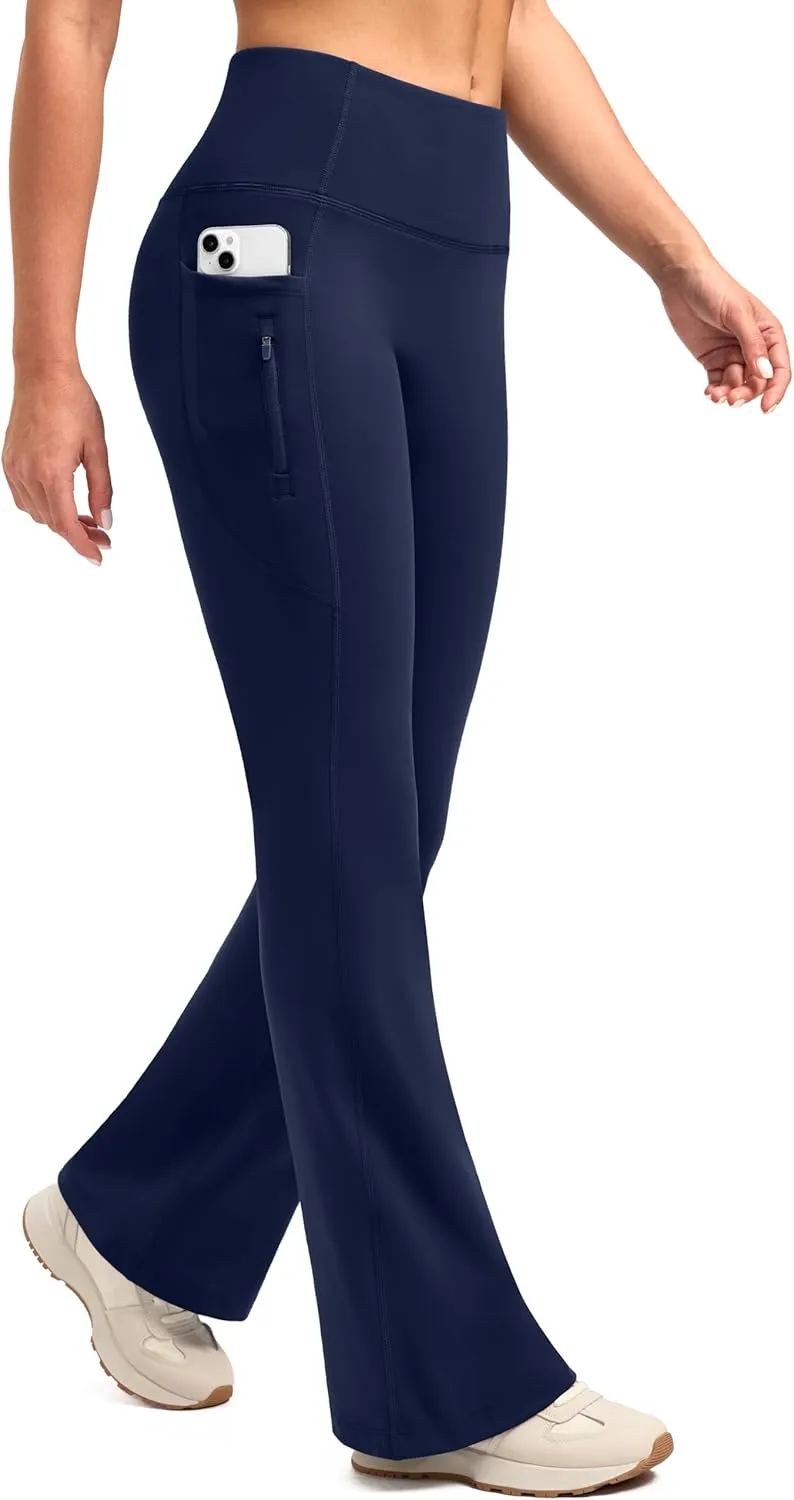 SANTINY Fleece Lined Flare Leggings Women 28.5/30.5/32 Water Resistant Winter Bell Bottom Hiking Yoga Pants with Pockets