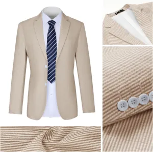 Seersucker Suit Mens Regular Fit Jacket Shorts Casual 2 Piece Pinstripe Suit Holiday Outfits for Summer Wedding