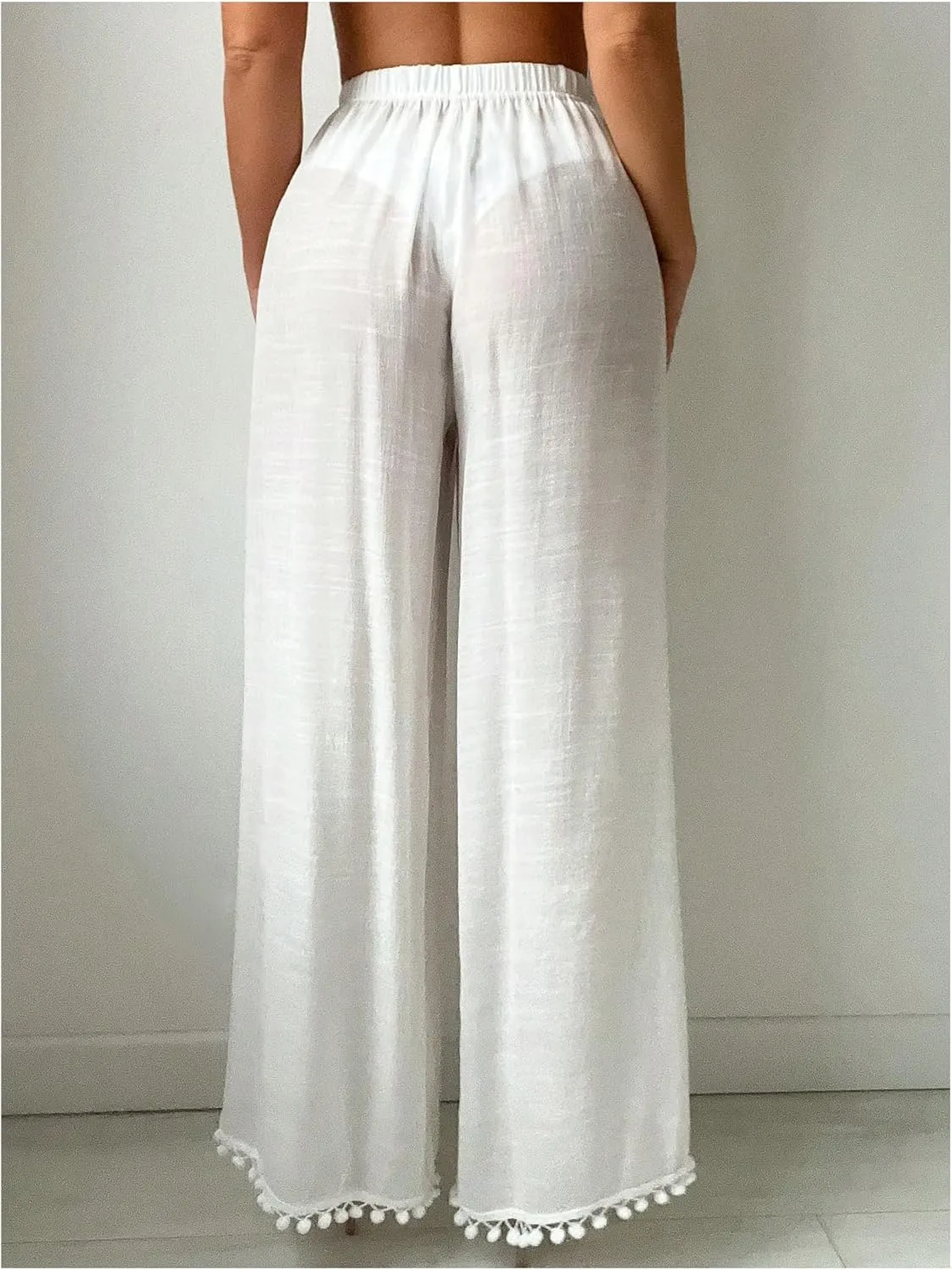 SHENHE Women's Bathing Suit Cover Up Pants Split Wide Leg Sheer Flowy Beach Palazzo Pants