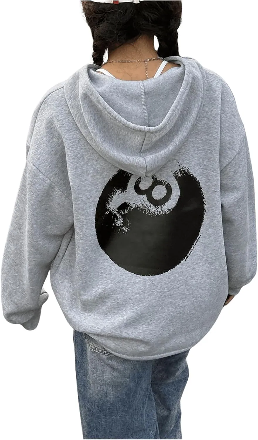 SHENHE Women's Y2k Graphic 8 Ball Hoodie Pullover Drop Shoulder Long Sleeve Hoodie Sweatshirt