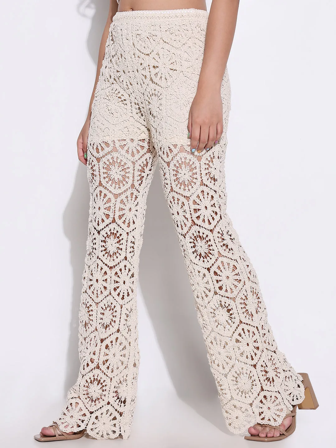 SHOWOFFFF Edition Women's Crochet Cream Pants with Lining