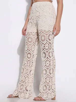 SHOWOFFFF Edition Women's Crochet Cream Pants with Lining