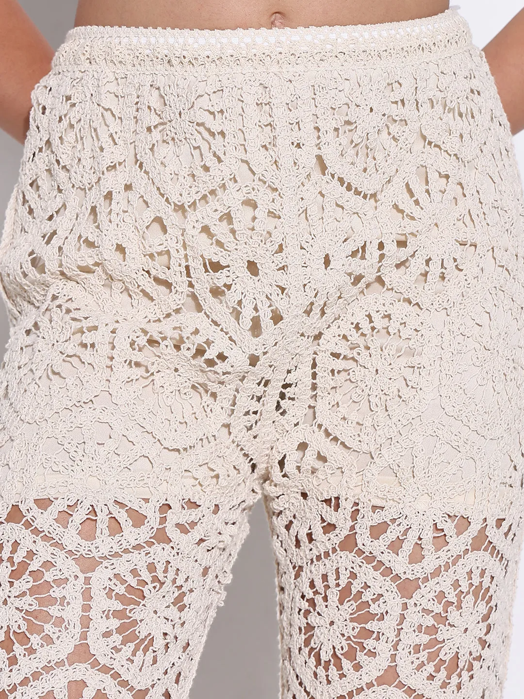 SHOWOFFFF Edition Women's Crochet Cream Pants with Lining