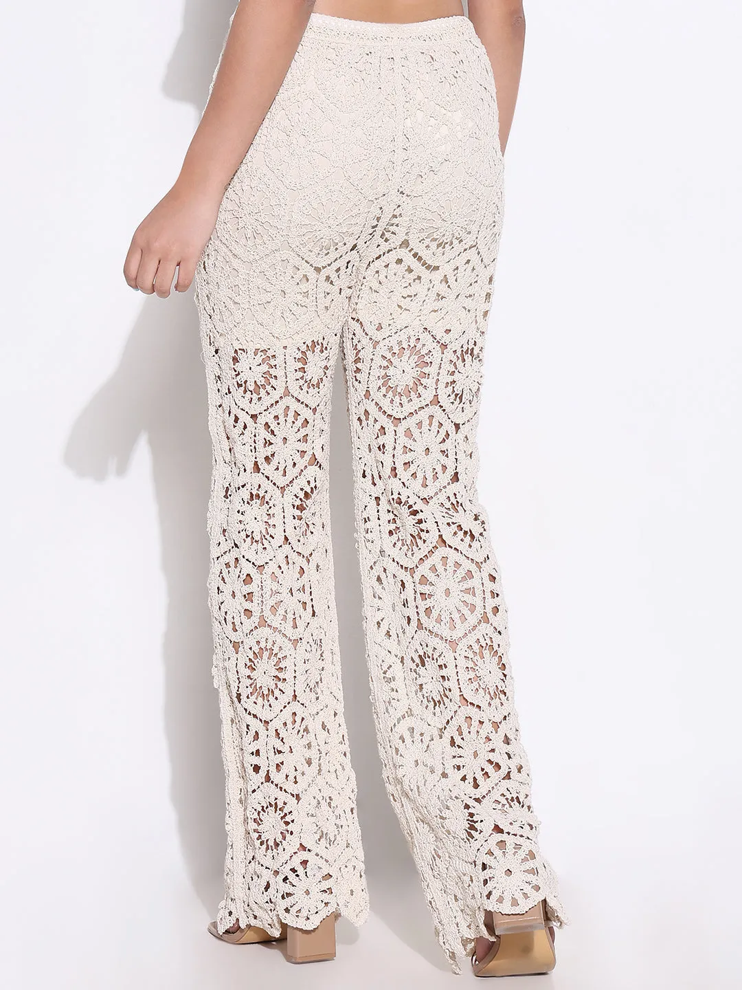 SHOWOFFFF Edition Women's Crochet Cream Pants with Lining