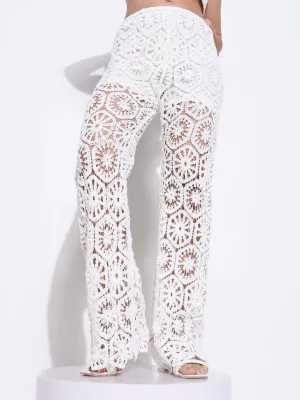 SHOWOFFFF Edition Women's Crochet White Pants with Lining