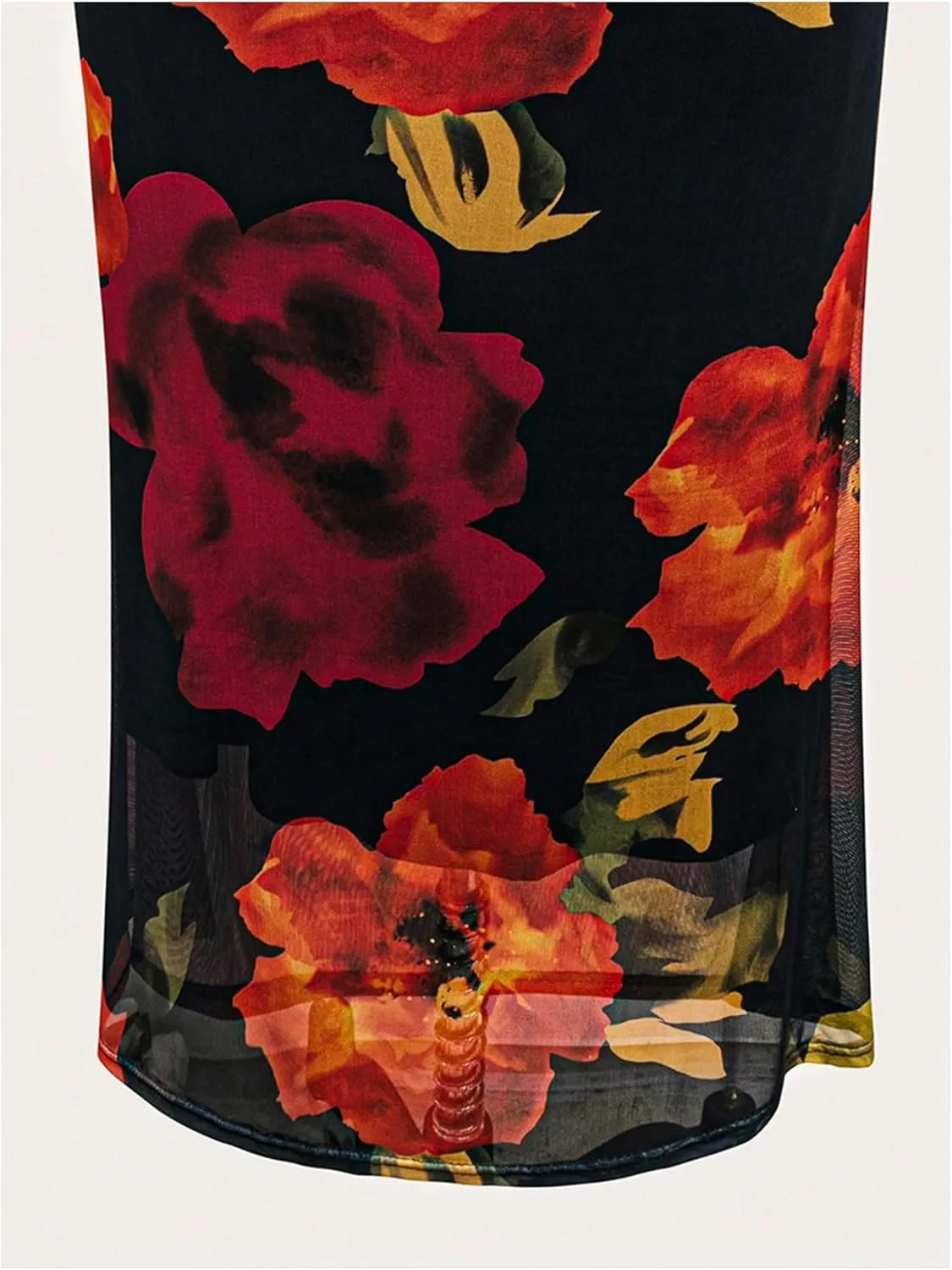 SOLY HUX Women's Plus Size Skirt Floral Print Mesh Ruched High Waisted Bodycon Long Skirts
