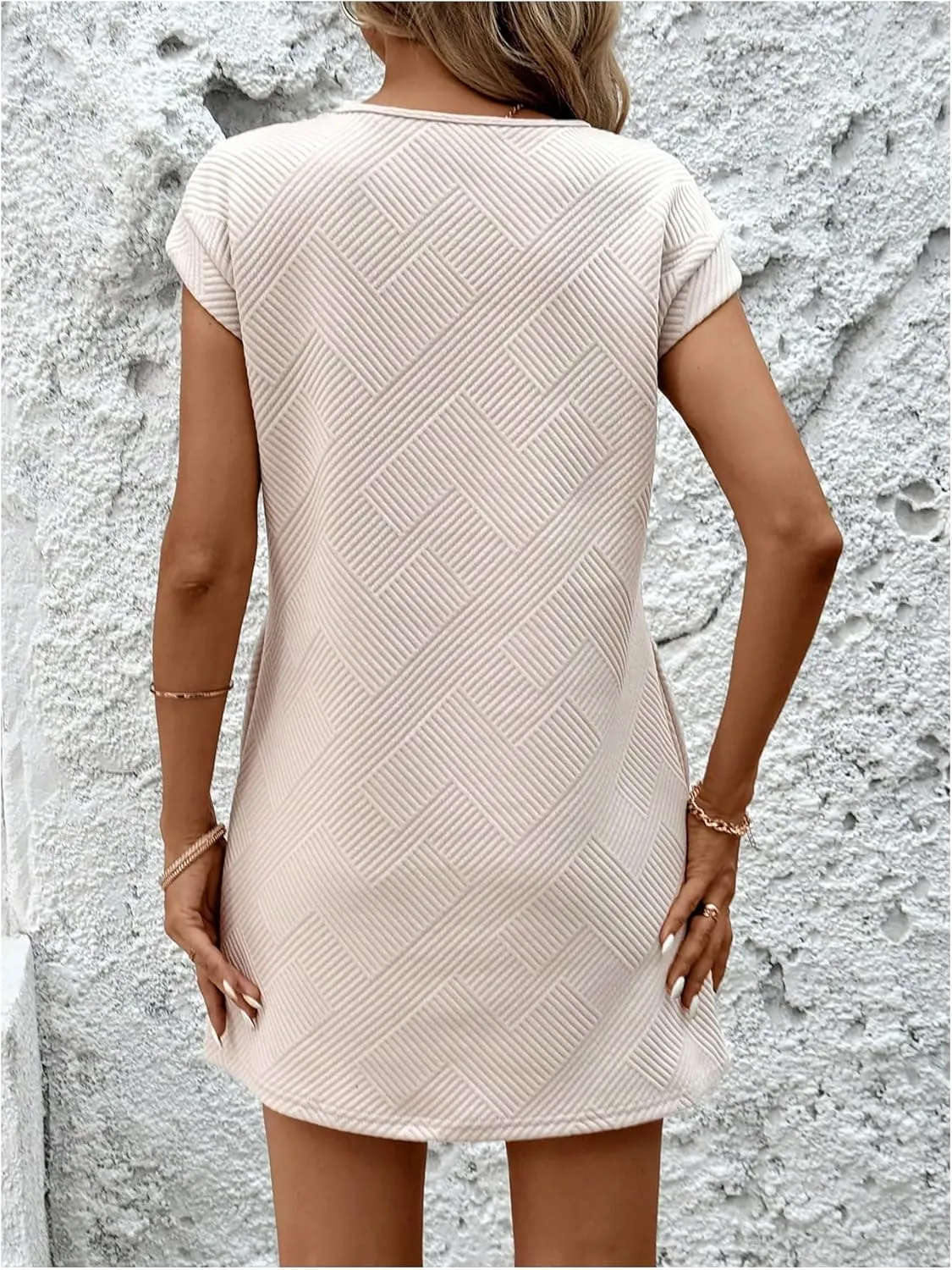 SOLY HUX Women's Summer Dresses Round Neck Cap Sleeve T Shirt Mini Dress with Pockets
