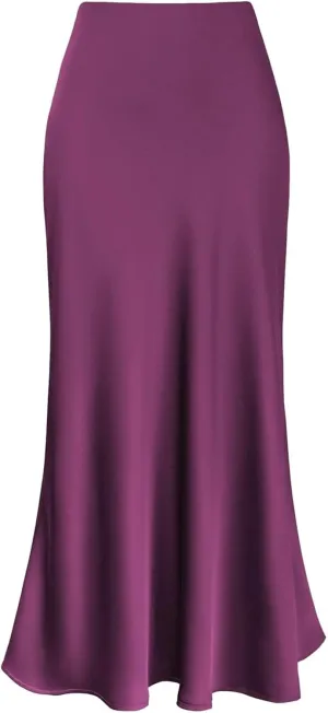 Summer Autumn Women's High Waist Fishtail Halter Skirt Pure Colour Silk Long Skirt Soft Coolred Women's Clothing