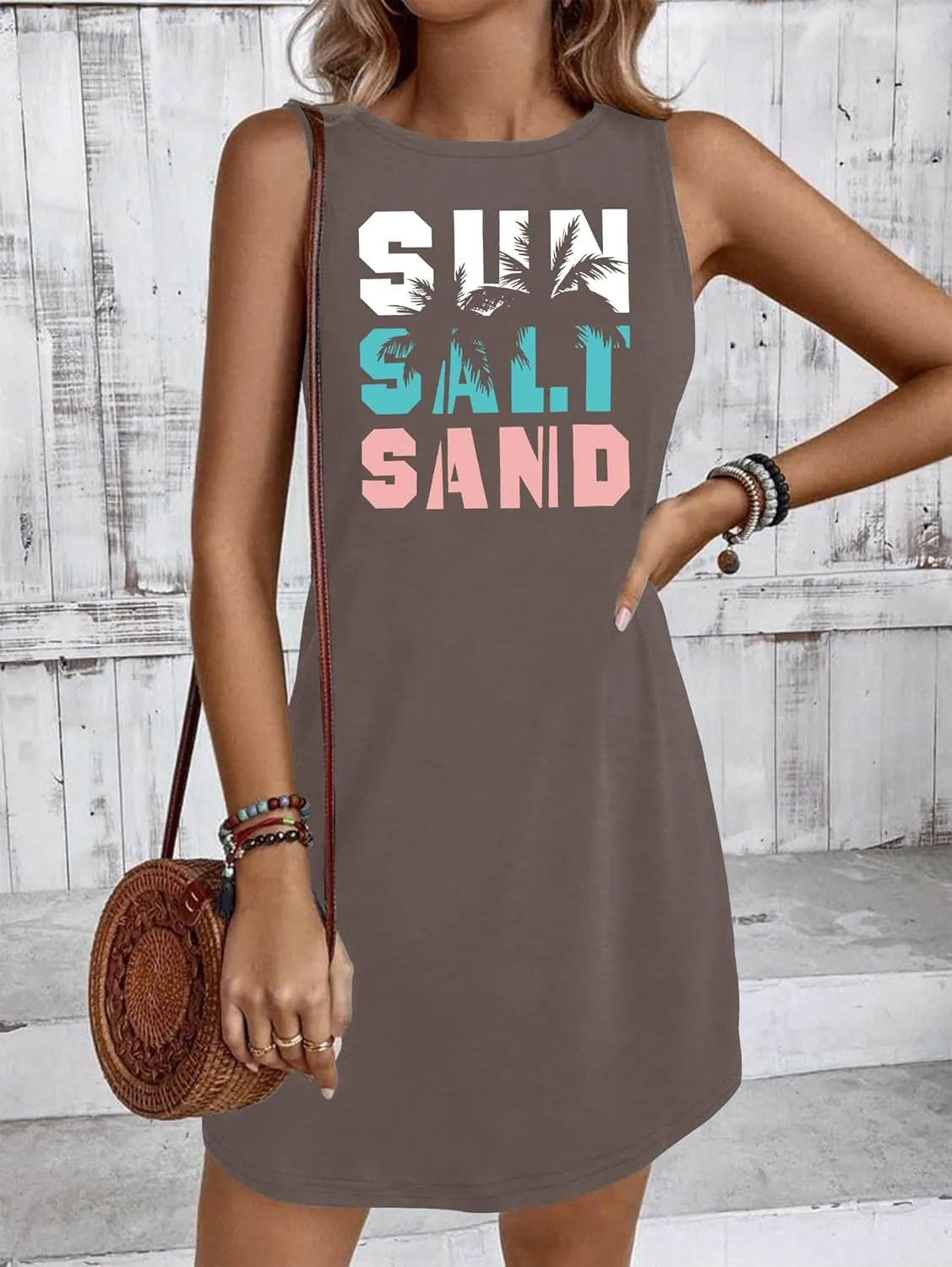 Summer Beach Dress Sundresses for Women Sunsets Graphic Mini Tank Sleeveless Hawaiian Vacation Outfits