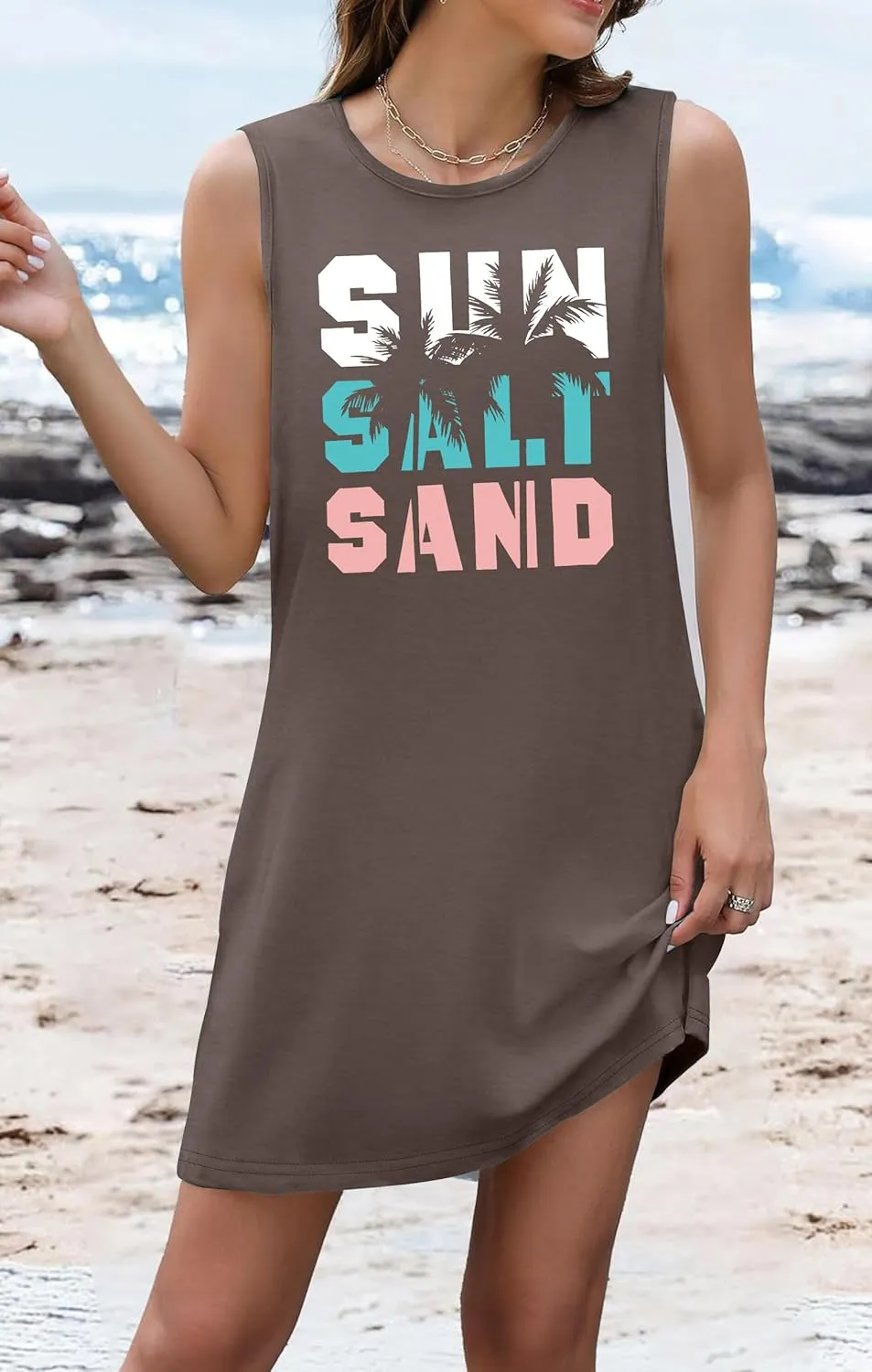 Summer Beach Dress Sundresses for Women Sunsets Graphic Mini Tank Sleeveless Hawaiian Vacation Outfits