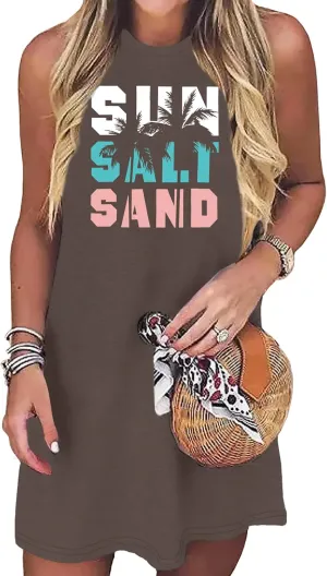 Summer Beach Dress Sundresses for Women Sunsets Graphic Mini Tank Sleeveless Hawaiian Vacation Outfits