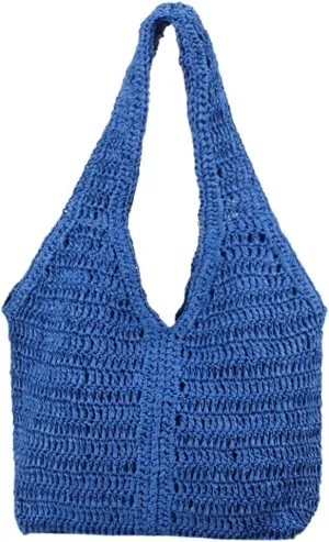 Summer Beach Straw Bag for Women Handmade Crochet Straw Shoulder Bag Purse Carryall Woven Hobo Bag Vacation