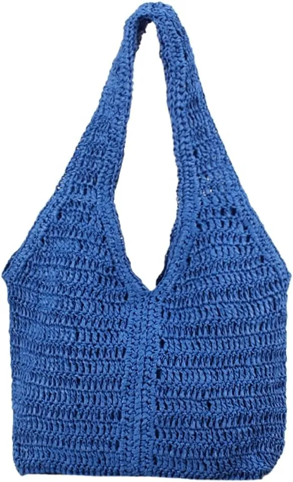 Summer Beach Straw Bag for Women Handmade Crochet Straw Shoulder Bag Purse Carryall Woven Hobo Bag Vacation