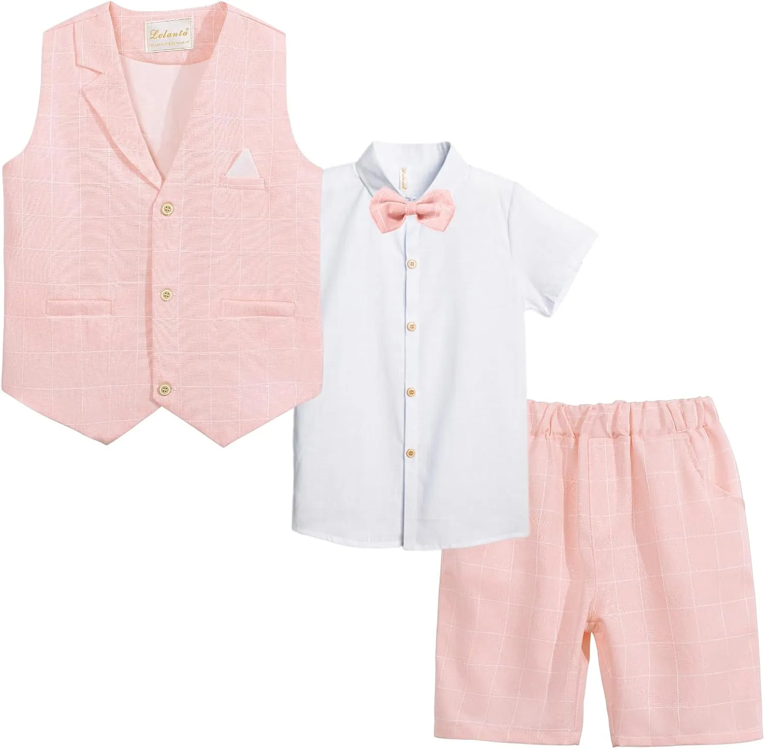 Summer Boys Suit Dress Clothes Kids Wedding Ring Bearer Outfit 4Pcs Shirt Vest Shorts Set
