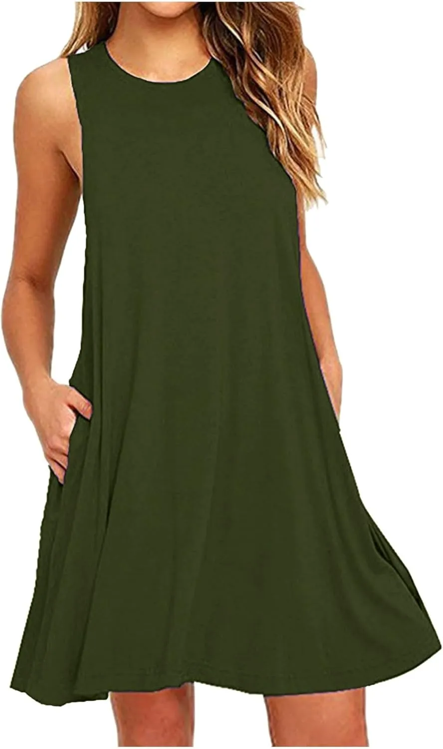 Summer Dresses for Women 2024 Casual Sleeveless Beach Swing Flaral Tank Dress Plain Loose Boho Sundress with Pockets