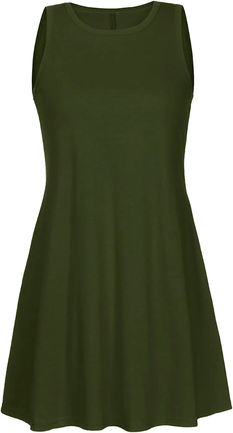Summer Dresses for Women 2024 Casual Sleeveless Beach Swing Flaral Tank Dress Plain Loose Boho Sundress with Pockets