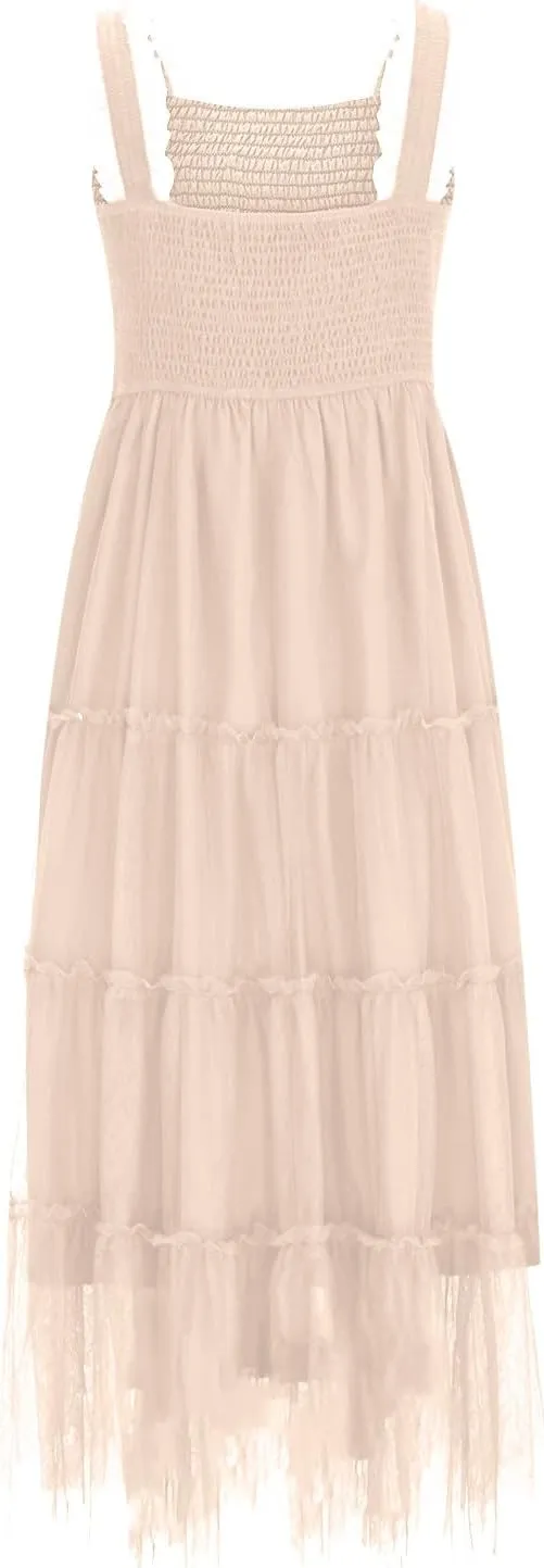 Summer Dresses for Women 2025 Square Neck Puff Sleeve Smocked Wedding Guest Maxi Dress Tiered Flowy Spring Fall Dress