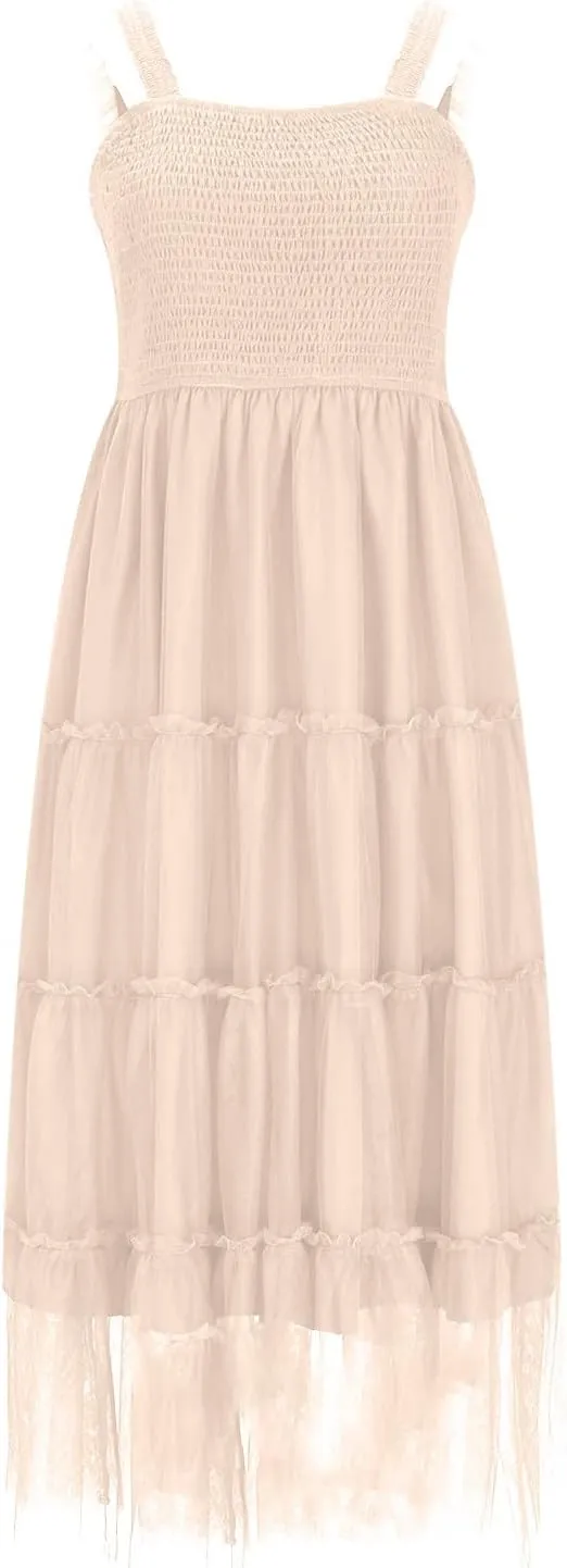Summer Dresses for Women 2025 Square Neck Puff Sleeve Smocked Wedding Guest Maxi Dress Tiered Flowy Spring Fall Dress