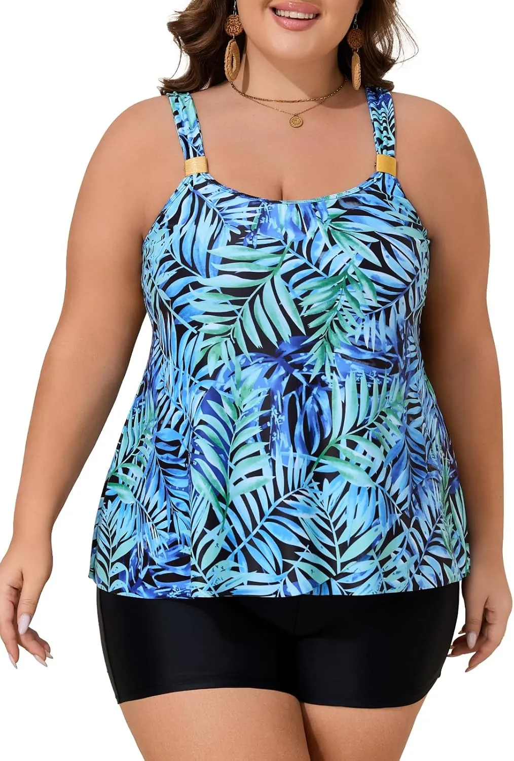 Summer Mae Plus Size Swimsuit Tankini for Women Two Piece Flowy Bathing Suit Ruffle Tummy Control Swimwear with Short
