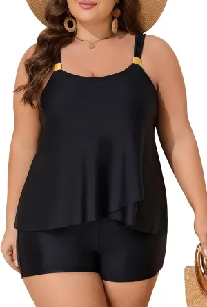 Summer Mae Plus Size Swimsuit Tankini for Women Two Piece Flowy Bathing Suit Ruffle Tummy Control Swimwear with Short