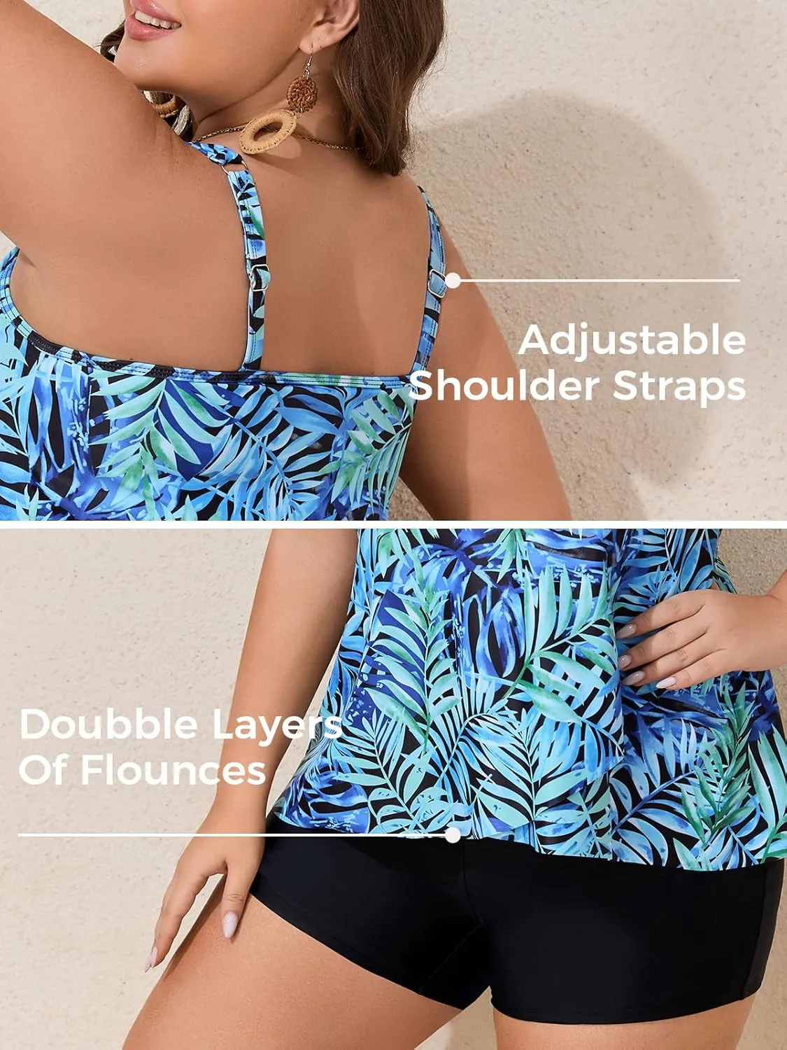 Summer Mae Plus Size Swimsuit Tankini for Women Two Piece Flowy Bathing Suit Ruffle Tummy Control Swimwear with Short