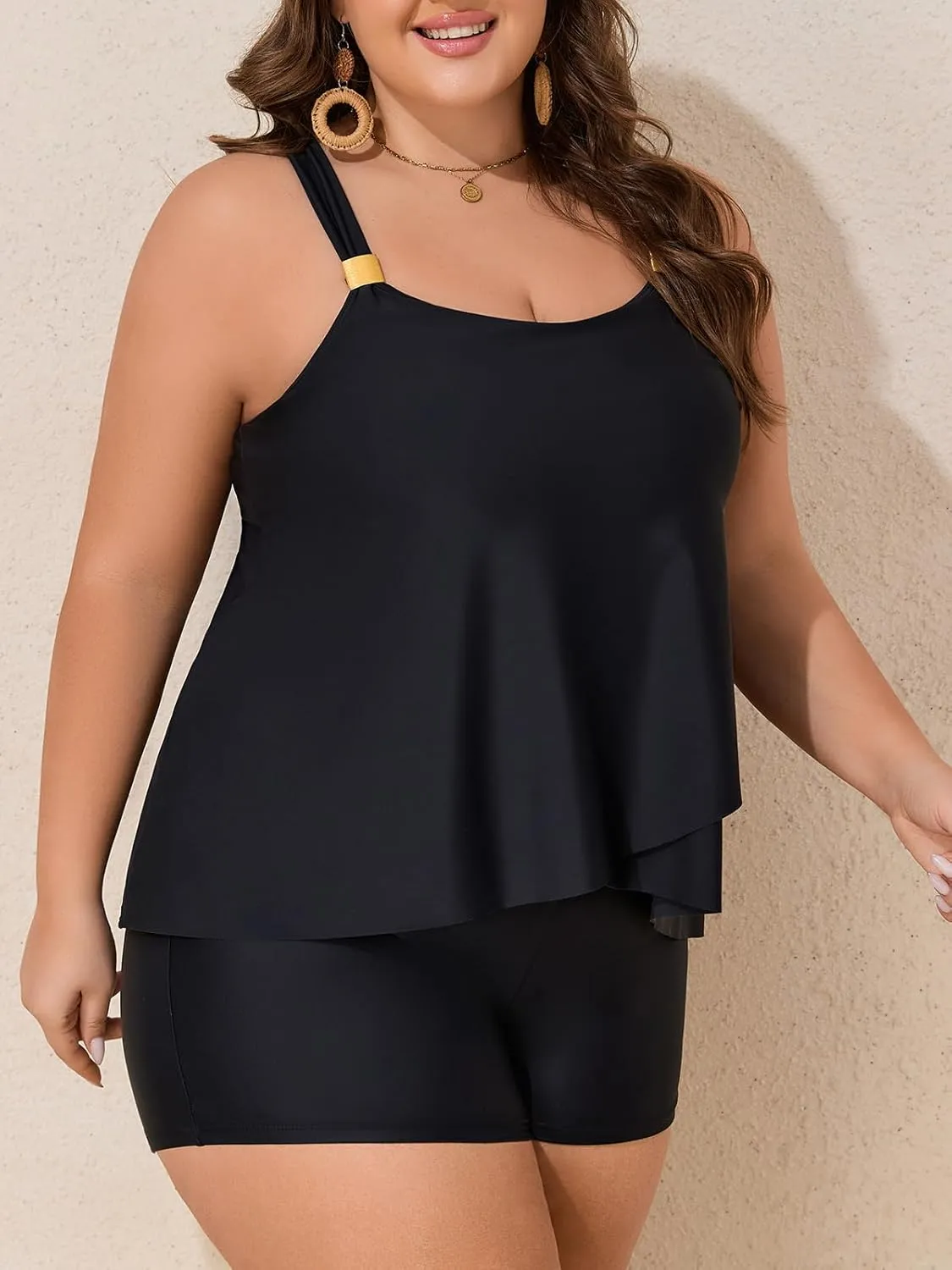 Summer Mae Plus Size Swimsuit Tankini for Women Two Piece Flowy Bathing Suit Ruffle Tummy Control Swimwear with Short