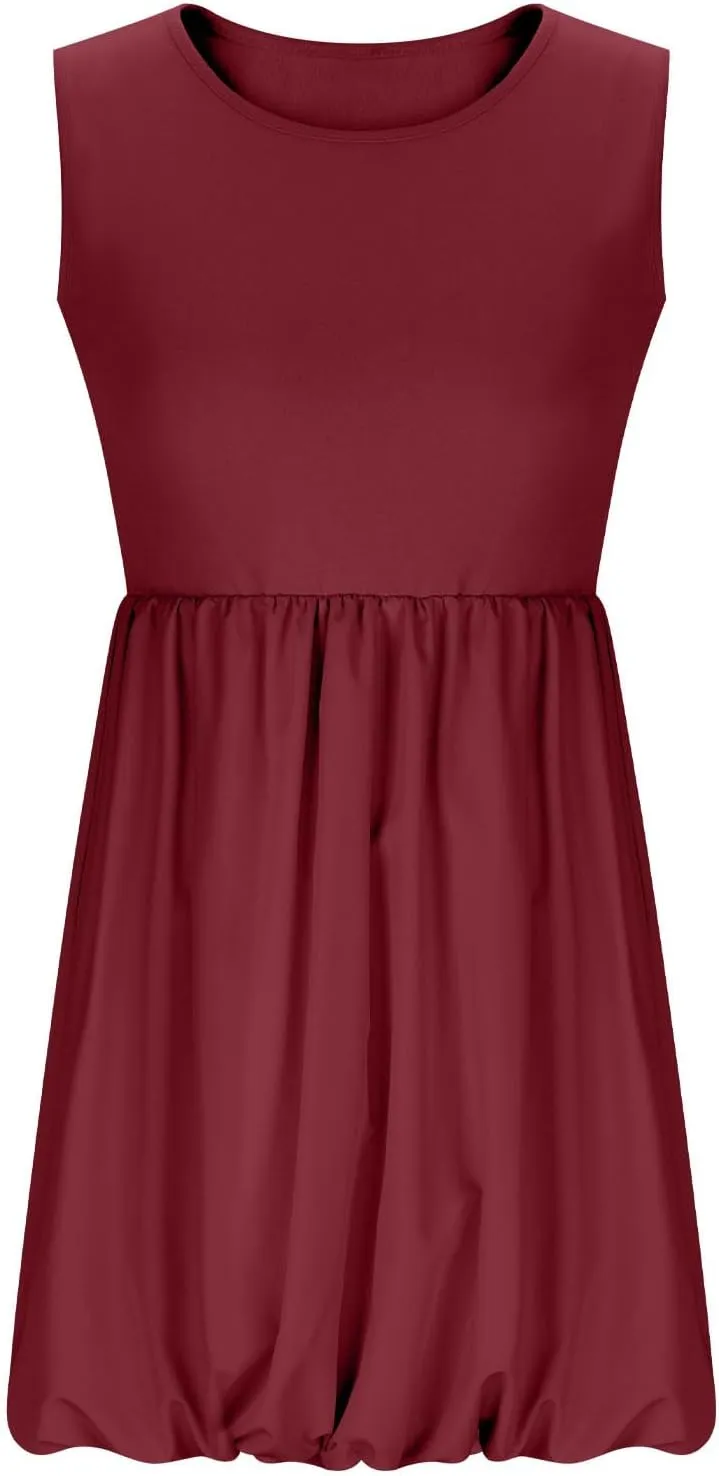 Summer Sundress for Women 2025 Casual Sleeveless Short Mini Dress Cute Crewneck Bubble Tank Dresses with Pockets
