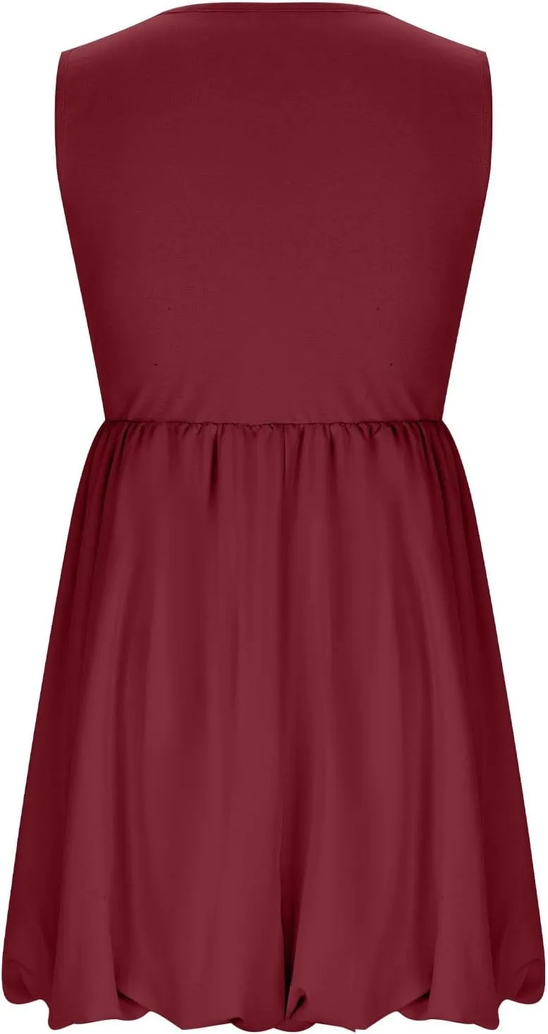 Summer Sundress for Women 2025 Casual Sleeveless Short Mini Dress Cute Crewneck Bubble Tank Dresses with Pockets