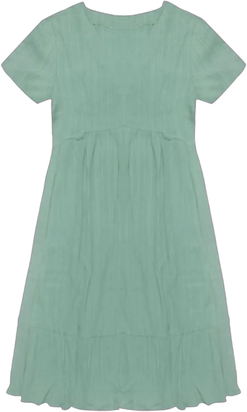 Sun Dresses for Women 2025 Vacation Summer Casual Short Sleeve V Neck Flowy Swing Dress Pleated Ruffle Beach Sundress