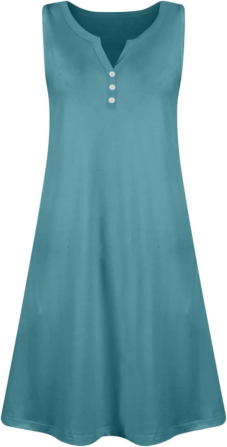 Sundresses for Women 2025 Button Up Summer Sleeveless V Neck Midi Dress A Line Beach Vacation Tank Dresses with Pocket
