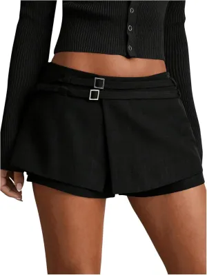 SweatyRocks Women's Buckle Low Waist Mini Skirts Business Casual Skort Skirts