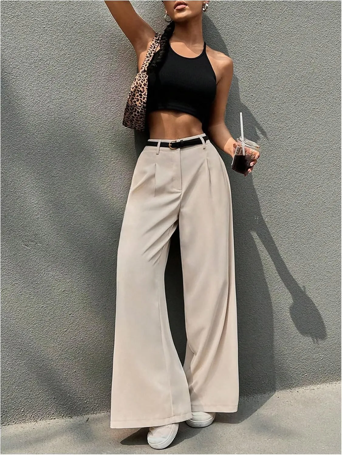 SweatyRocks Women's High Waist Work Pants Dressy Casual Wide Leg Flowy Trousers