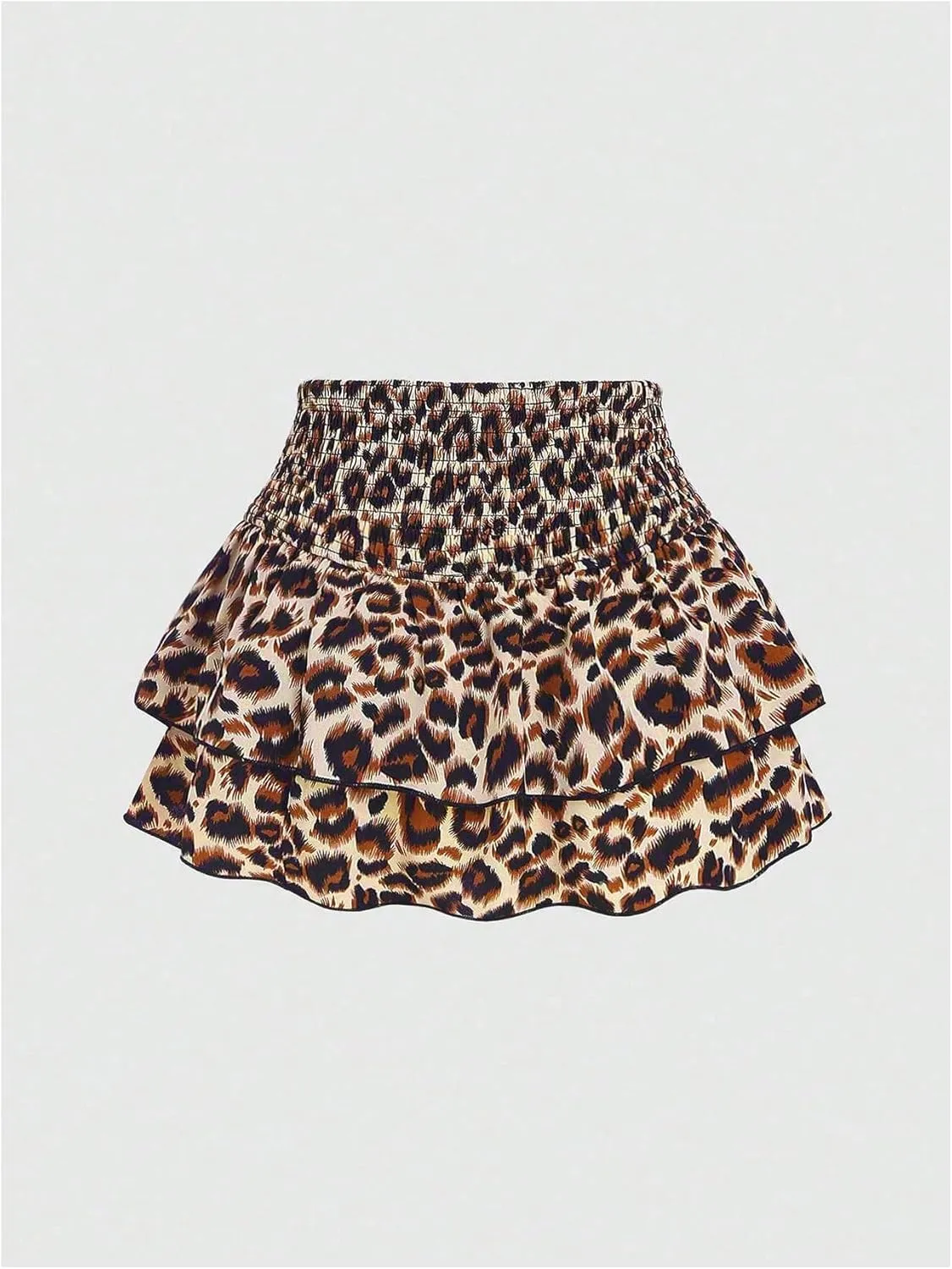 SweatyRocks Women's Y2K Cheetah Print Layered Ruffle Shirred High Waist Leopard Mini Short Skirts