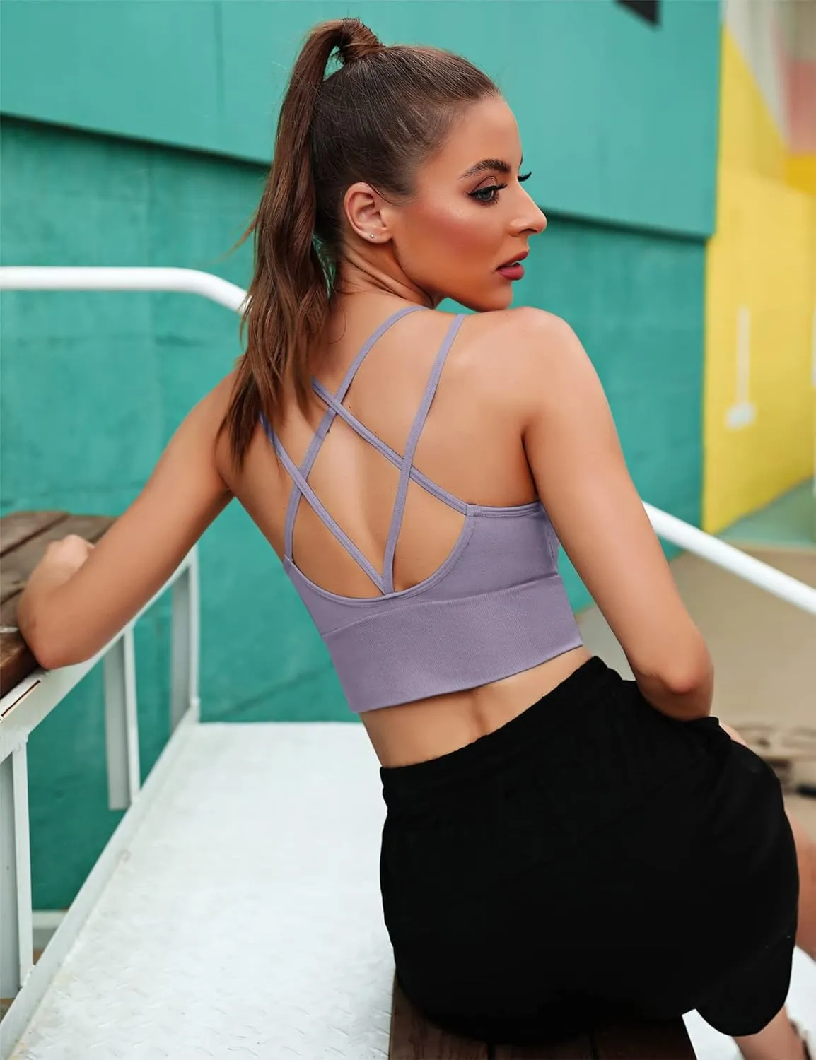 Sykooria 3 Pack Strappy Sports Bra for Women Sexy Crisscross for Yoga Running Athletic Gym Workout Fitness Tank Tops