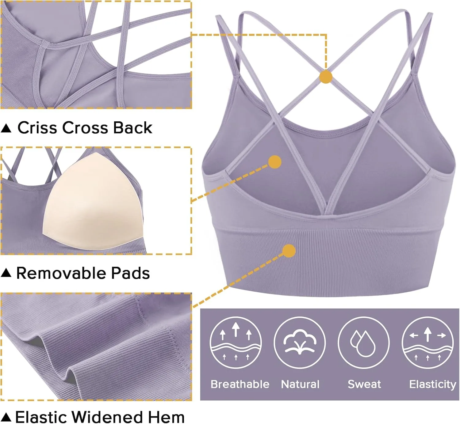 Sykooria 3 Pack Strappy Sports Bra for Women Sexy Crisscross for Yoga Running Athletic Gym Workout Fitness Tank Tops