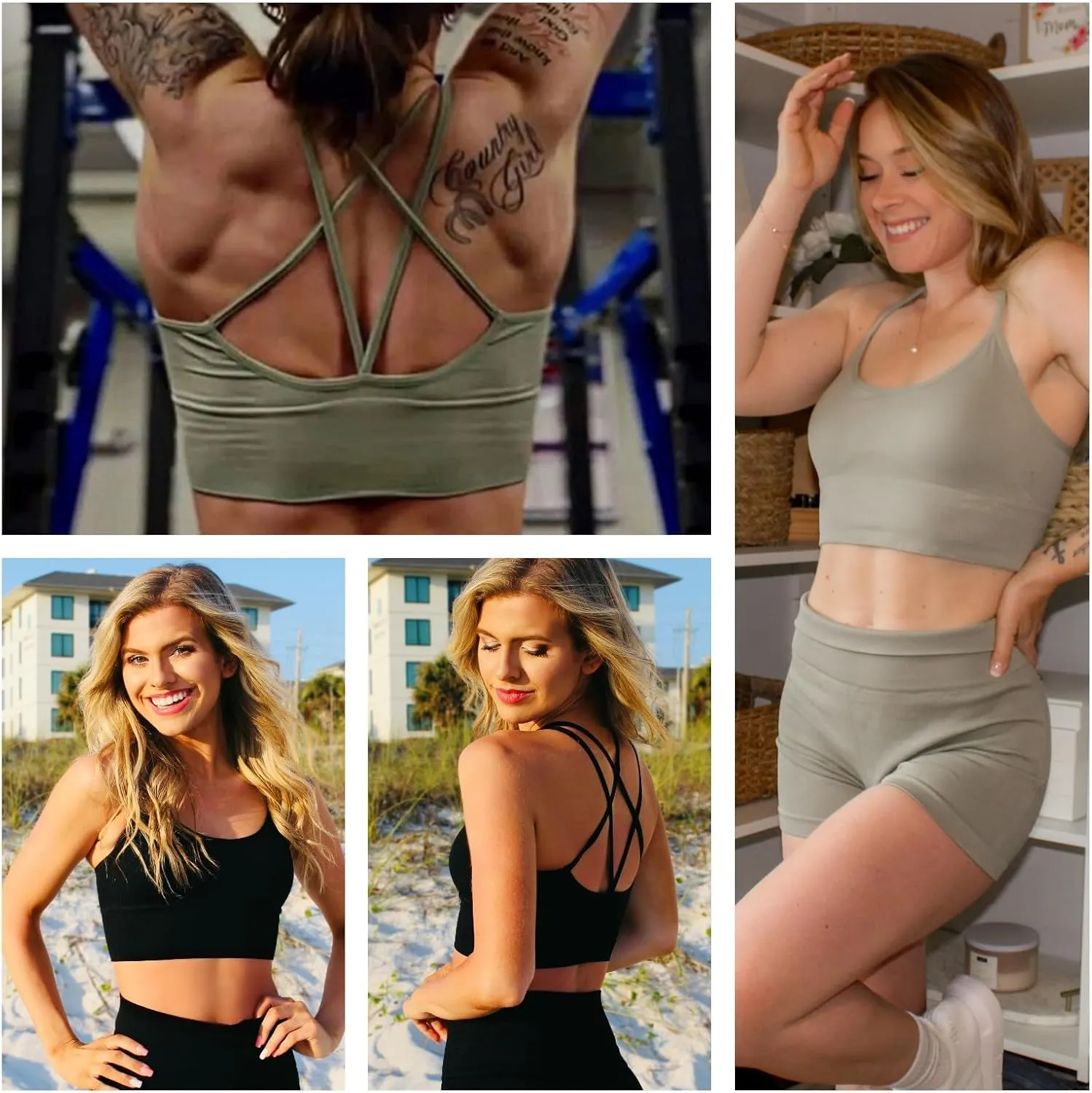 Sykooria 3 Pack Strappy Sports Bra for Women Sexy Crisscross for Yoga Running Athletic Gym Workout Fitness Tank Tops