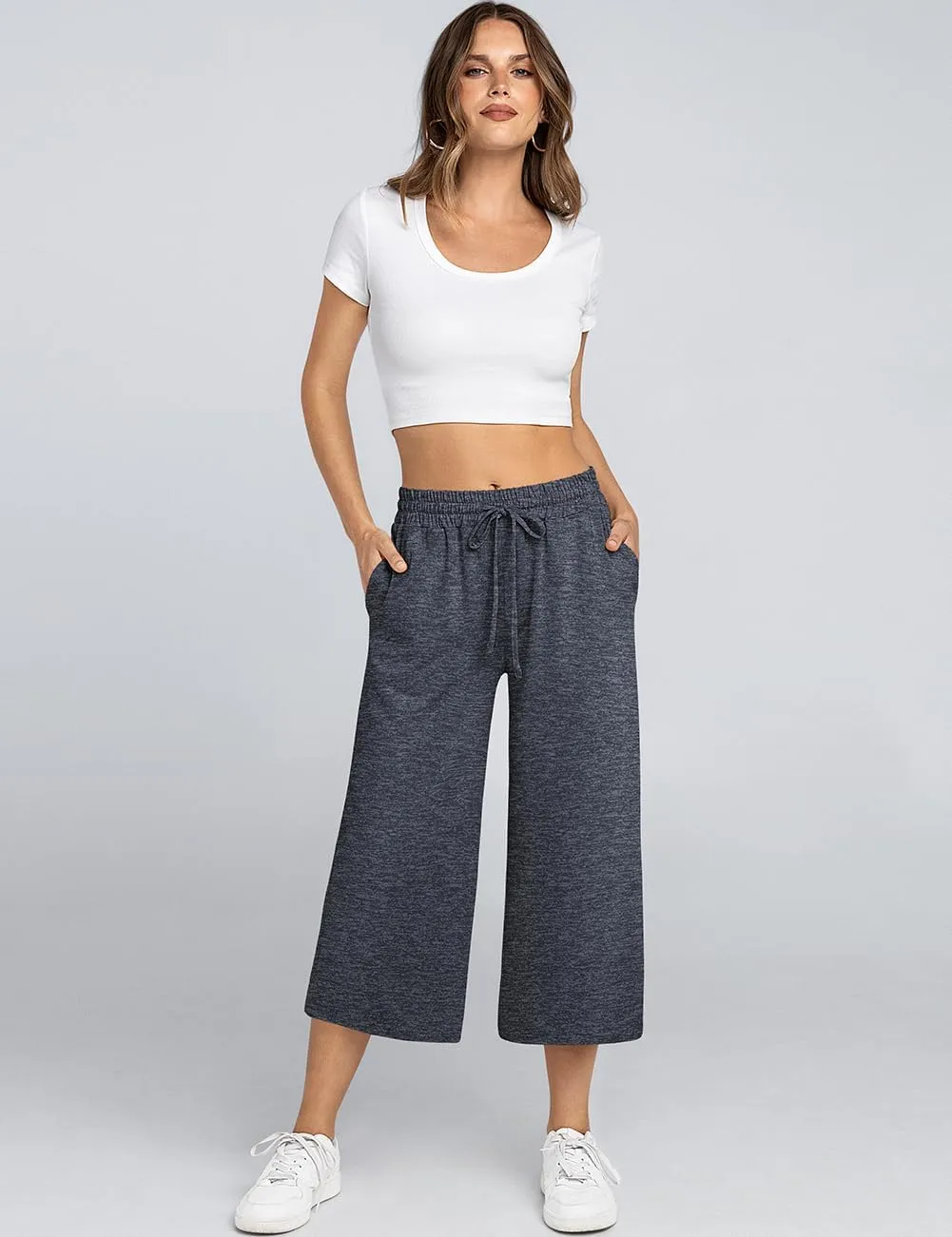 TARSE Women's Summer High Waisted Yoga Capri Pants Plus Size Casual Sport Activewear Capris Sweatpants Loose Fit